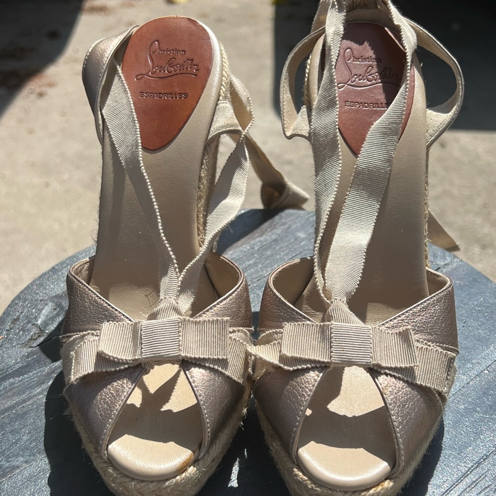 Christian Louboutin Neutral Bow Espadrille Wedges